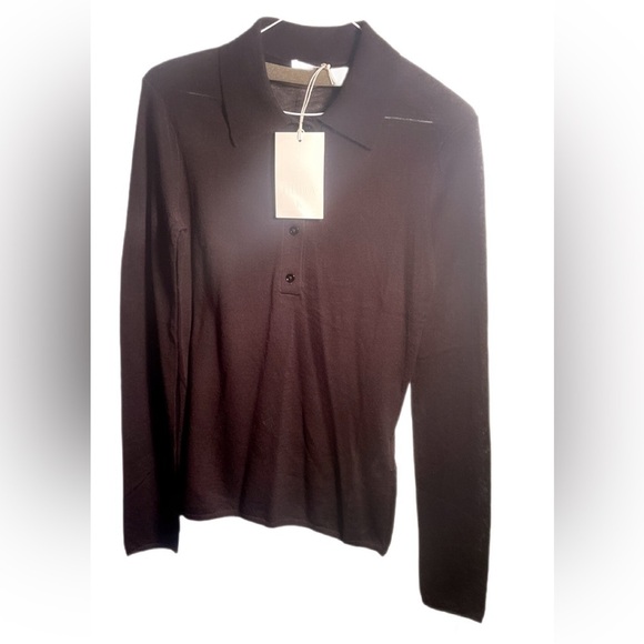 NWT Filippa K black knit sheer lightweight day 2 nite polo long sleeve sweater S - Picture 2 of 6